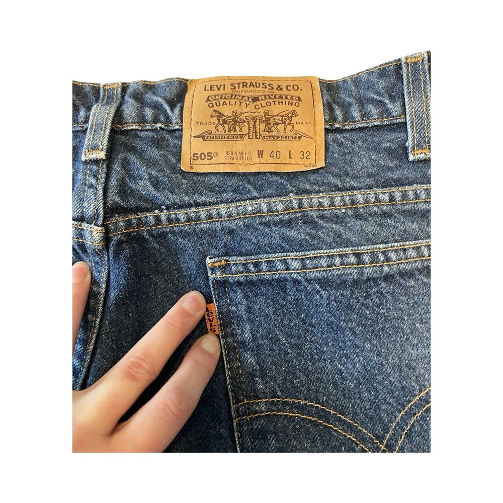 Vintage Levi's 505 Mens Orange Tab 36x32 Dark Straight Leg‎ 1995 Denim Jeans - Picture 5 of 7